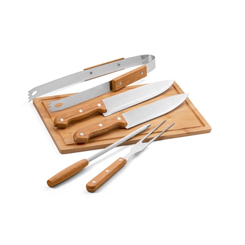 FLARE. Conjunto de 5 utensilios para barbacoa y tabla de bambú