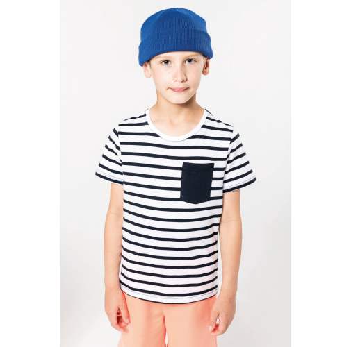 Camiseta Marinero a rayas con bolsillo manga corta para niños