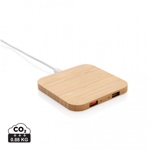 Cargador inalámbrico de 5W de bambú con USB