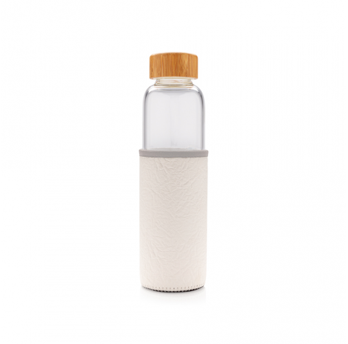 Botella de vidrio de borosilicato con funda de PU texturizad