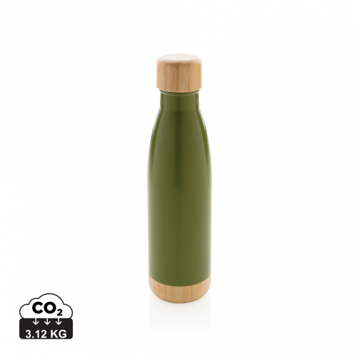 Botella acero inoxidable al vacío con tapa y fondo de bambú