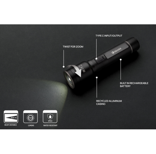 Linterna resistente recargable USB de aluminio reciclado RCS